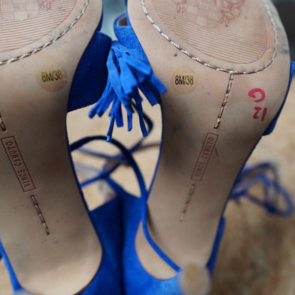 Vince Camuto Blue Suede Lace Up Heels 8M - Picture 5 of 6